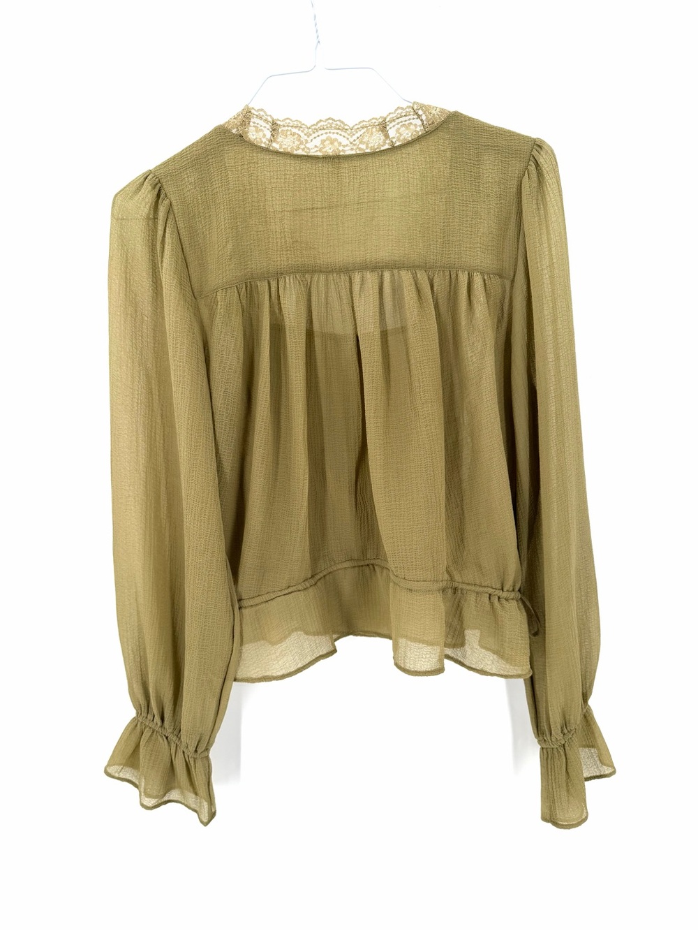 Free People Green Square Neck Boho Cottage Long Sleeve Prairie Blouse Top - Picture 4 of 6